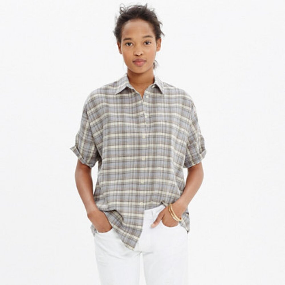 Madewell Courier Shirt Linen Plaid Size Small